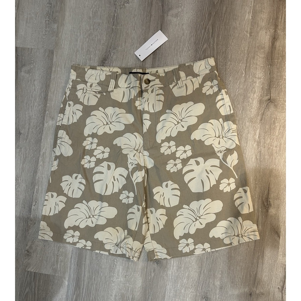Tommy Hilfiger Men's Vintage Y2K Shorts Tan khaki W/Floral Print Size 35 NWT